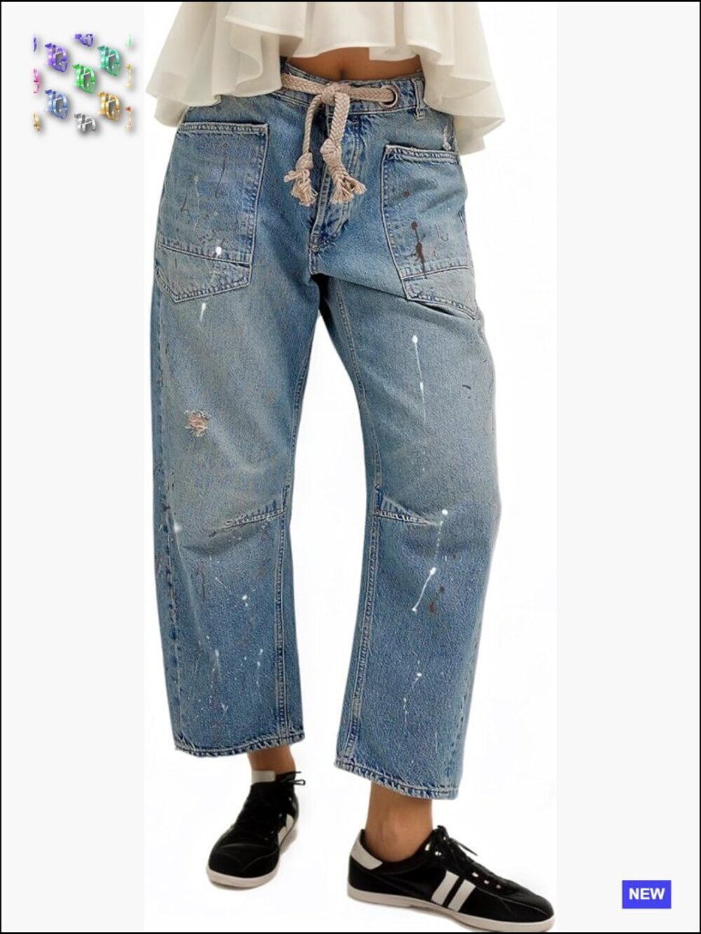 Mid-Low Rise Boyfriend Drawstring Baggy Elastic Waist Boho Denim Pants